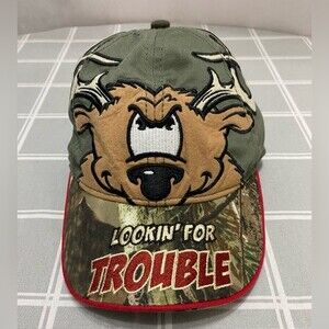 Buck Wear Looking For Trouble Youth Toddler Baseball Cap Hat Lid Hook Loop Camo